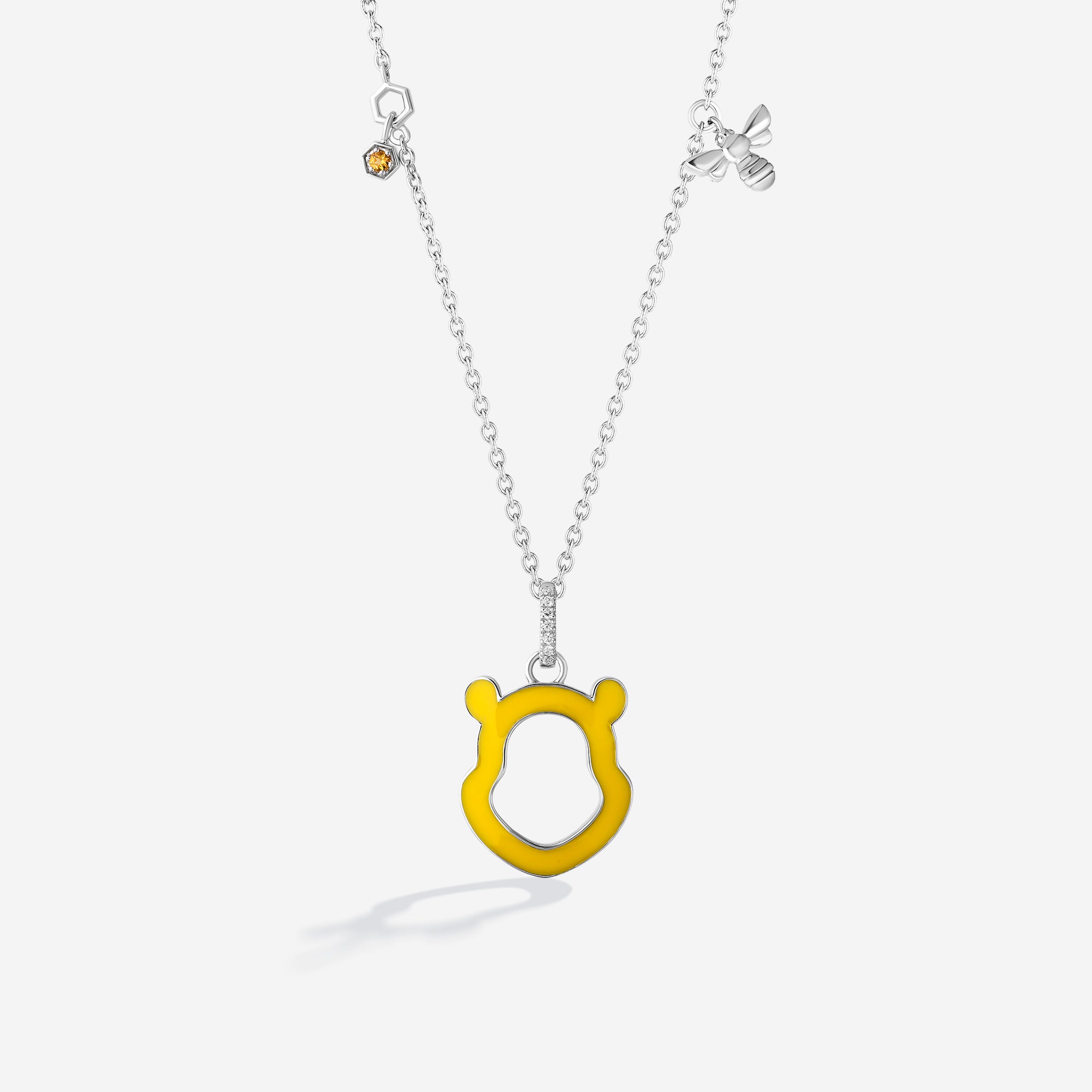 Disney Winnie the Pooh Sculpted Head Diamond Enamel Necklace