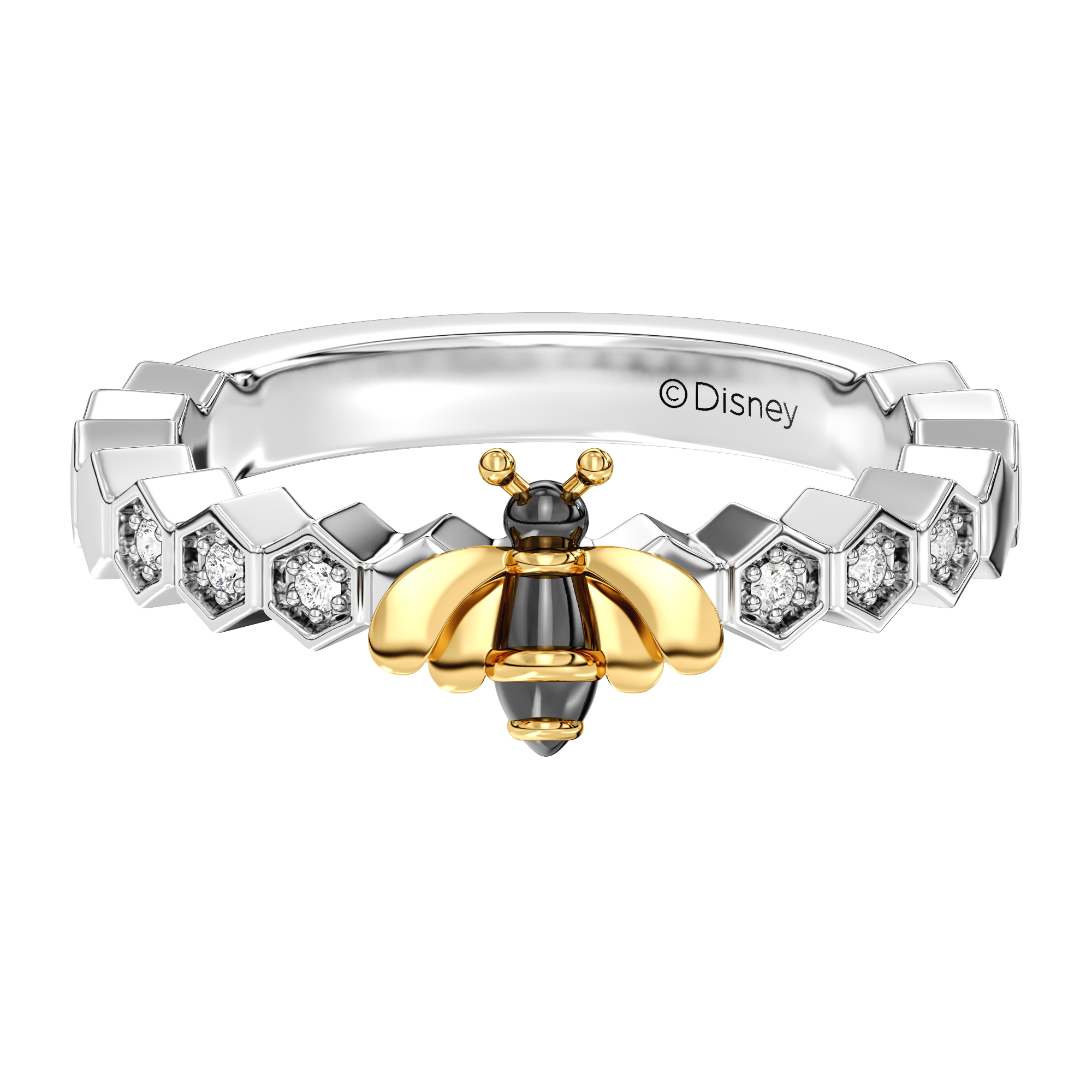 Winnie The Pooh 14K Yellow Gold over Sterling Silver Honey Bee Stackable Ring with 1 12 CT.TW. Diamonds
