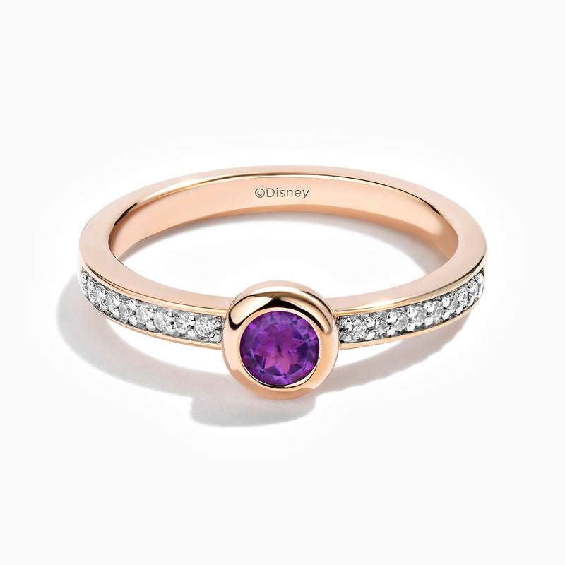WINNIE THE POOH Eeyore Women's Stackable Ring with Amethyst and 1/10 CT.TW. Diamonds in 14K Rose Gold and Sterling Silver 