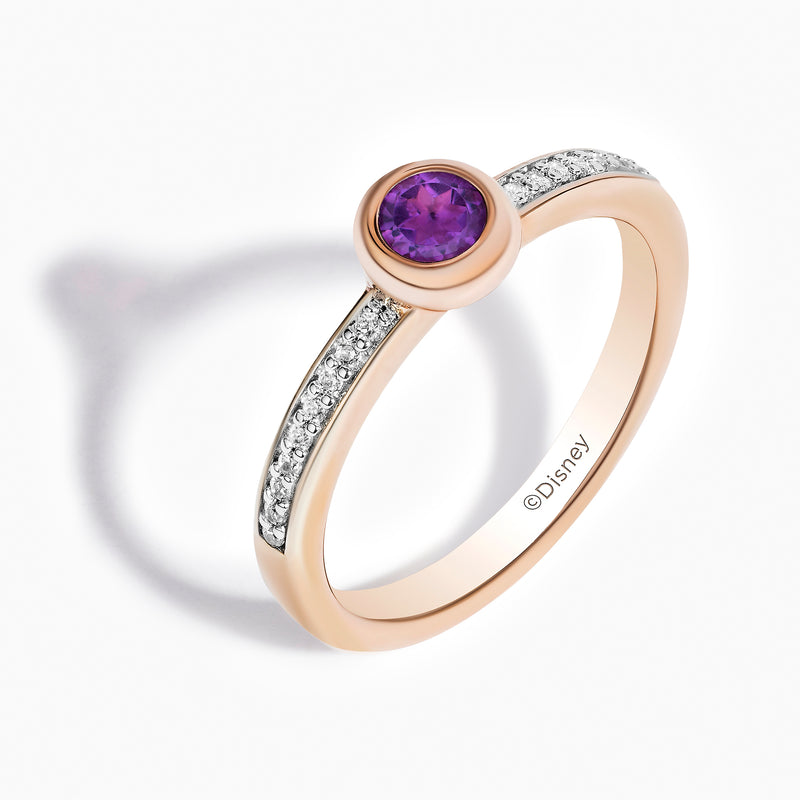 WINNIE THE POOH Eeyore Women's Stackable Ring with Amethyst and 1/10 CT.TW. Diamonds in 14K Rose Gold and Sterling Silver 
