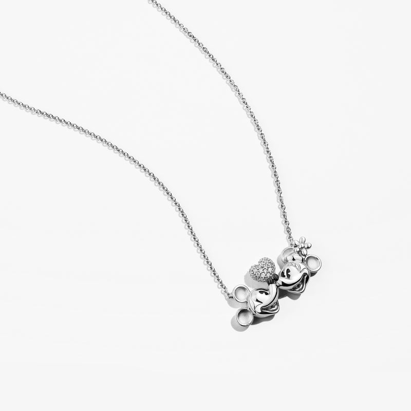 MICKEY and MINNIE MOUSE Women's Heart Necklace with 1/5 CTTW Diamonds in Sterling Silver 