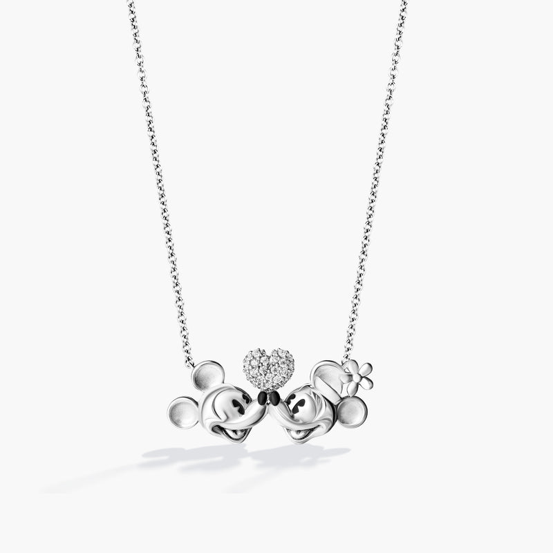 MICKEY and MINNIE MOUSE Women's Heart Necklace with 1/5 CTTW Diamonds in Sterling Silver 