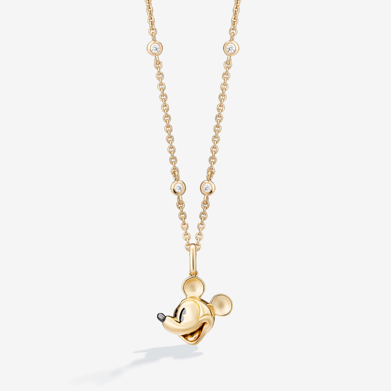 MICKEY MOUSE By-the-Yard Women's Silhouette Necklace with 1/4 CTTW Diamonds in 14K Yellow Gold 