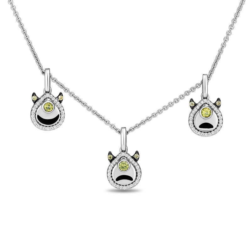 Women's Necklace with Peridot and  1/5 CT.TW. Diamonds in Sterling Silver and Black Rhodium 