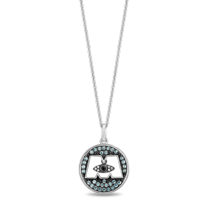 Women's Necklace with Swiss Blue Topaz and 1/20 CT.TW. Diamonds in Sterling Silver and Black Rhodium 