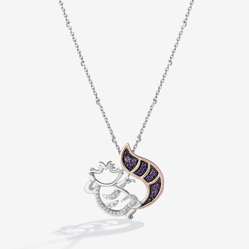Alice In Wonderland Women's Necklace with Amethyst and 1/20 CTTW Diamonds in 14K Rose Gold and Black Rhodium over Sterling Silver 