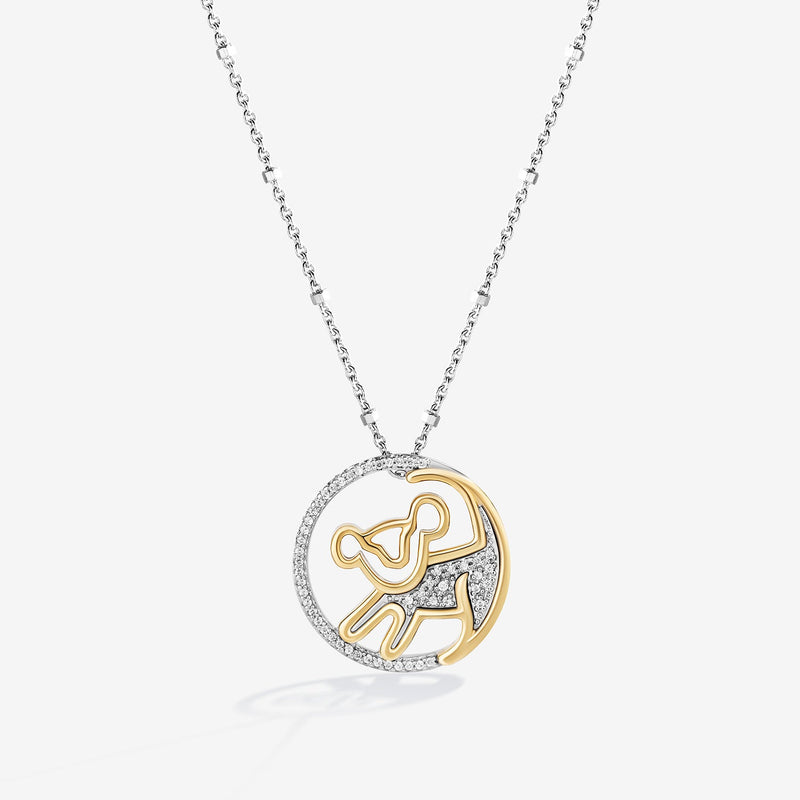 Lion King Women's necklace with 1/10 CTTW Diamonds in 14K Yellow Gold over Sterling Silver 