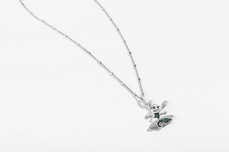 Lilo And Stitch Women's necklace with 1/10 CTTW Blue Diamonds in Black Rhodium and Sterling Silver 