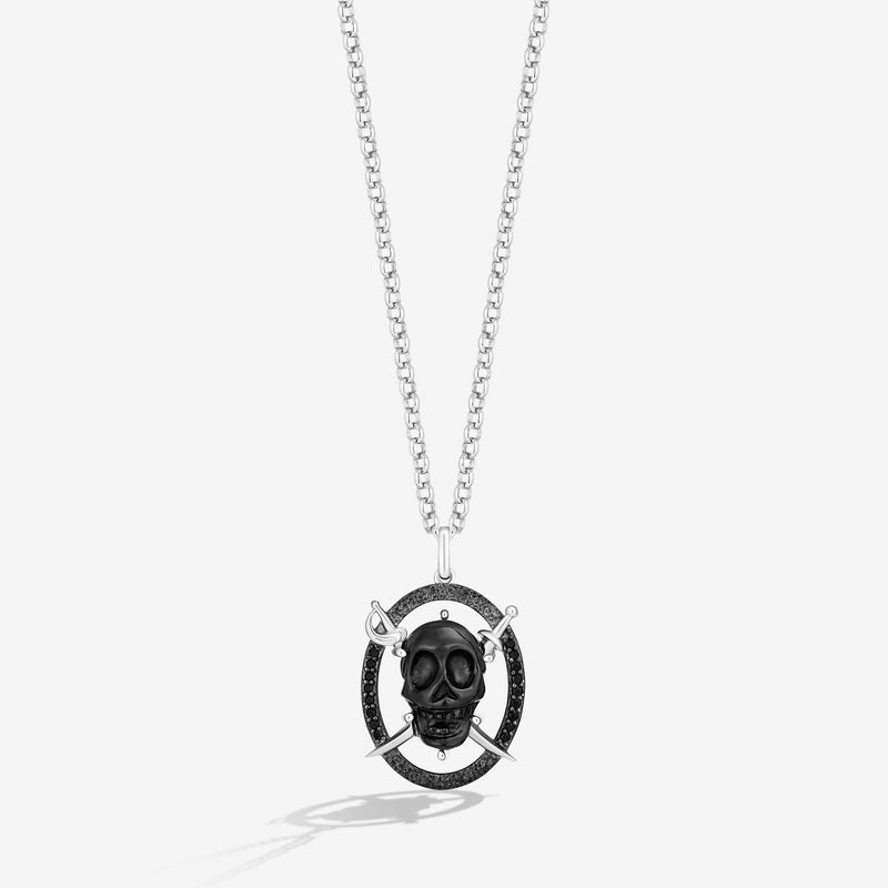 Women's Necklace with Special Cut Black Onyx and 1/6 CT.TW. Black Diamonds in Sterling Silver and Black Rhodium 