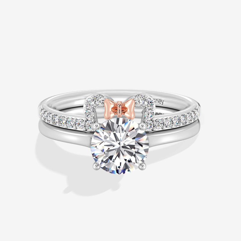 Minnie Mouse Women's Set of 2 Engagement Ring with Lab Grown Diamonds in 14K Gold 