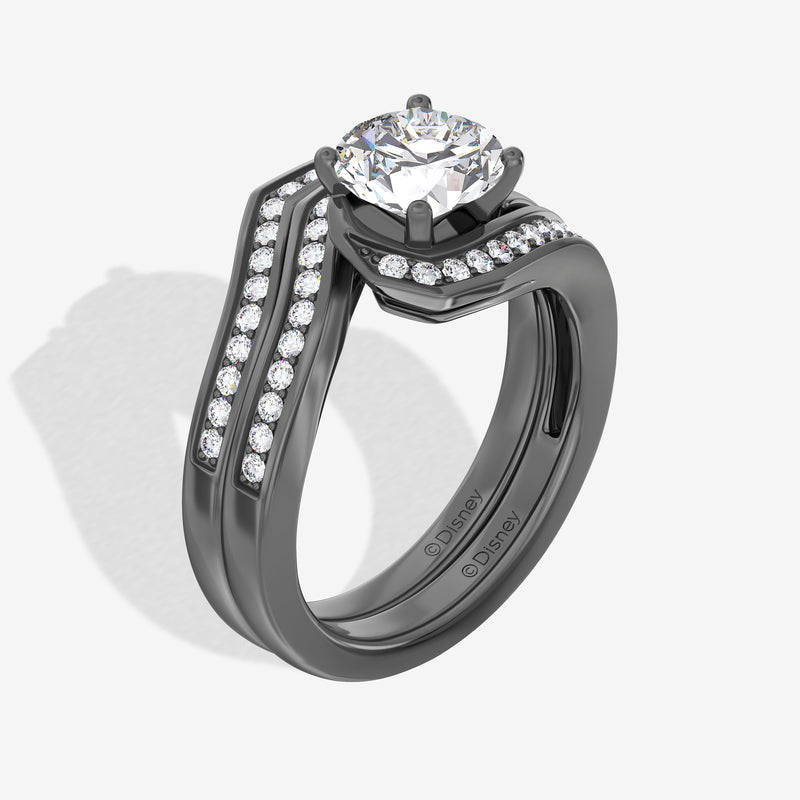 The Nightmare Before Christmas Women's Engagement Band with 1/8 CT.TW.Lab Grown Diamonds in Black Rhodium over 14K White Gold 