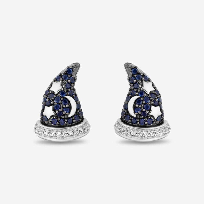 Women's Earrings with Blue Sapphire and 1/20 CT.TW. Diamonds in Sterling Silver and Black Rhodium 