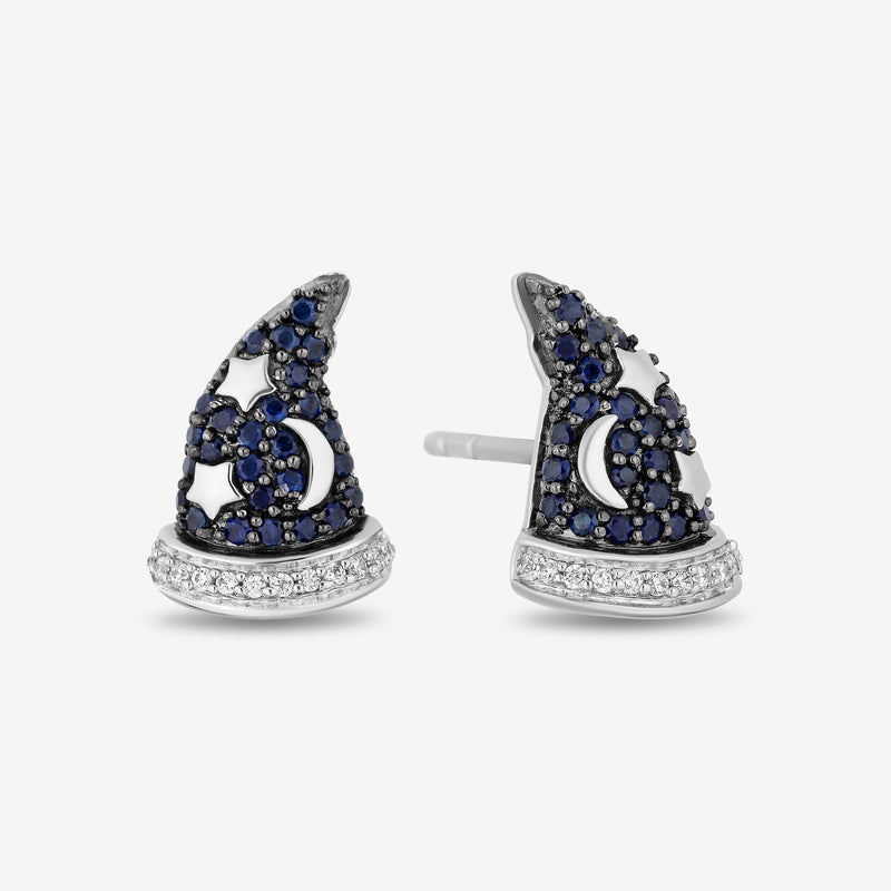 Women's Earrings with Blue Sapphire and 1/20 CT.TW. Diamonds in Sterling Silver and Black Rhodium 