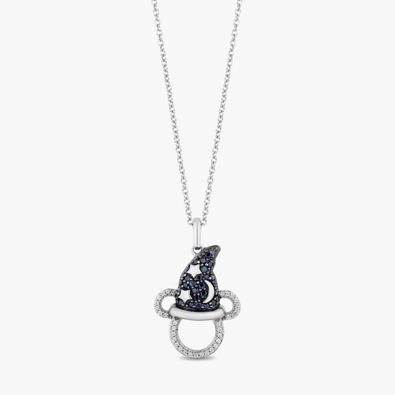 Women's Necklace with Blue Sapphire and 1/20 CT.TW. Diamonds in Sterling Silver and Black Rhodium 
