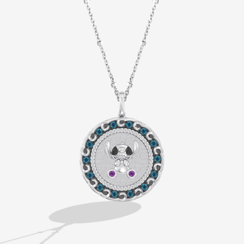 Lilo And Stitch Women's Necklace with Amethyst, London Blue Topaz and 1/10 CT.TW. Diamonds in Black Rhodium over Sterling Silver 