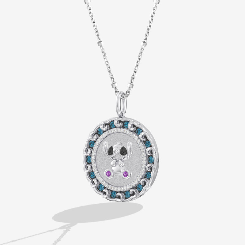 Lilo And Stitch Women's Necklace with Amethyst, London Blue Topaz and 1/10 CT.TW. Diamonds in Black Rhodium over Sterling Silver 