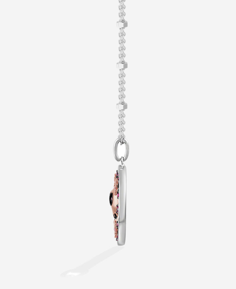 COCO Women's Medallion Necklace with Rhodolite in 14K Rose Gold over Sterling Silver and Black Rhodium 