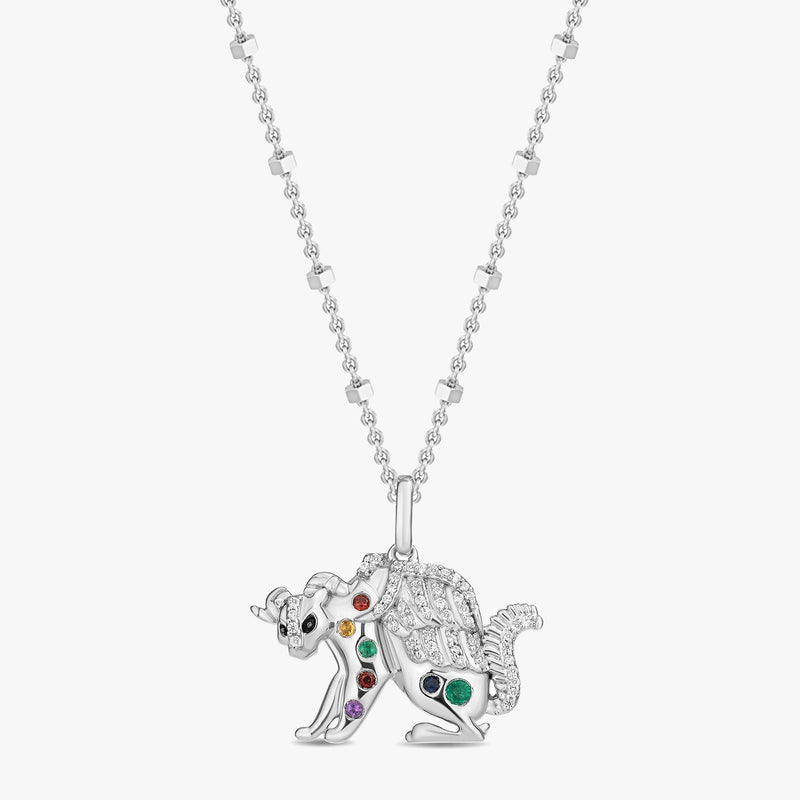 COCO Women's Tiger Necklace with Emerald, Garnet, Citrine, Blue Sapphire, Amethyst and 1/10 CT.TW. Diamonds in Sterling Silver 