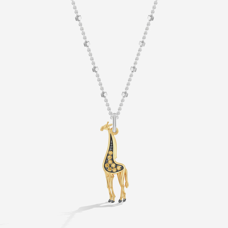 Lion King Women's Necklace with 1/20 CT.TW. Champagne Diamonds in 10K Yellow Gold and Black Rhodium over Sterling Silver 