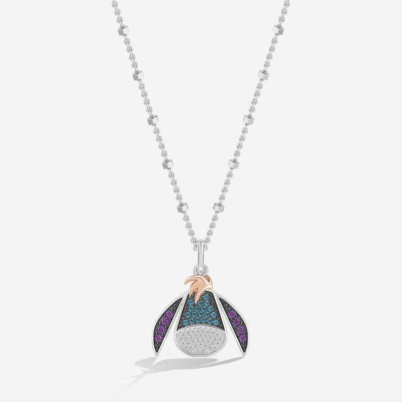 Women's Eeyore Necklace with Amethyst and 1/6 CT.TW. Blue Diamonds in 14K Rose Gold and Black Rhodium over Sterling Silver 