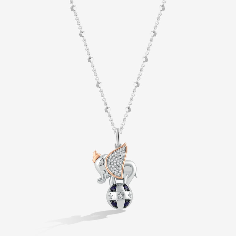 Women's Necklace with Sapphire and 1/10 CT.TW. Diamonds in 14K Rose Gold over Sterling Silver and Black Rhodium 