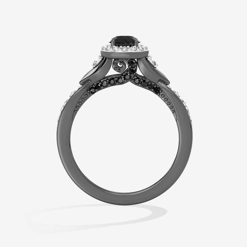 The Nightmare Before Christmas Women's Engagement Ring with 1 CT.TW. Black and White Diamonds in Black Rhodium over 14K White Gold 