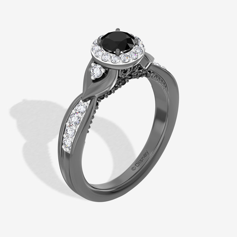 The Nightmare Before Christmas Women's Engagement Ring with 1 CT.TW. Black and White Diamonds in Black Rhodium over 14K White Gold 