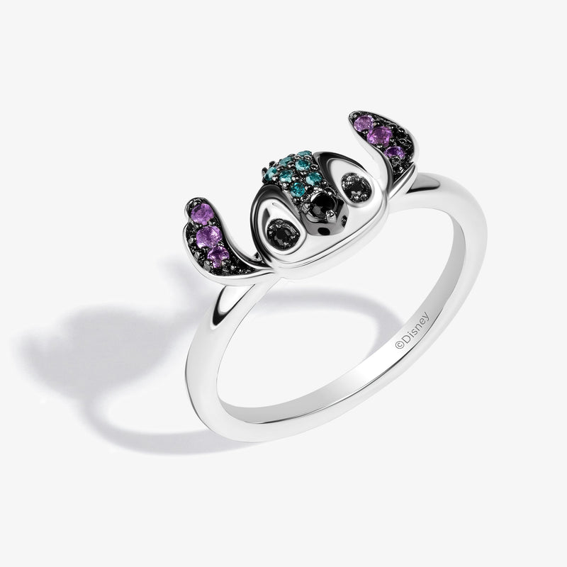 Lilo And Stitch Women's Ring with Amethyst and 1/20 CT.TW. Blue and Black Diamonds in Sterling Silver and Black Rhodium 