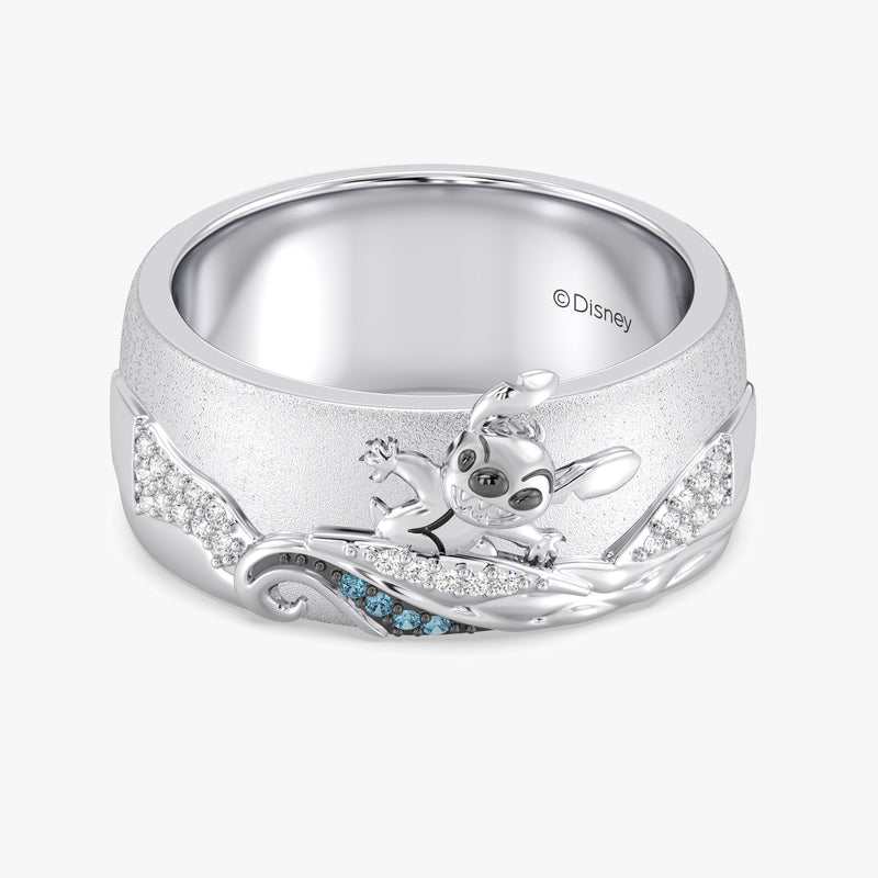 Lilo And Stitch Women's Ring with 1/10 CT.TW. Blue Diamonds in Black Rhodium over Sterling Silver 