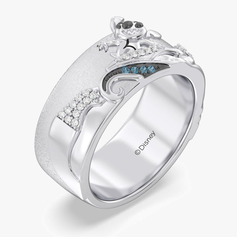 Lilo And Stitch Women's Ring with 1/10 CT.TW. Blue Diamonds in Black Rhodium over Sterling Silver 