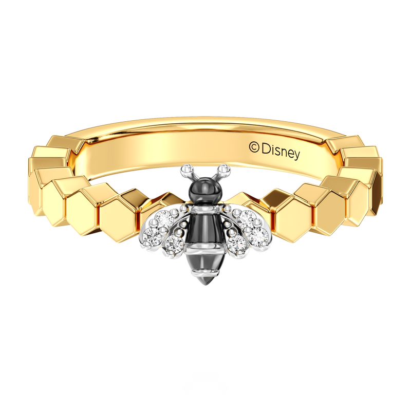 WINNIE THE POOH Women's Honey Bee Stackable Ring with 1/12 CT.TW. Diamonds in 14K Yellow Gold and Sterling Silver 