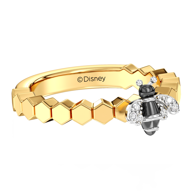 WINNIE THE POOH Women's Honey Bee Stackable Ring with 1/12 CT.TW. Diamonds in 14K Yellow Gold and Sterling Silver 