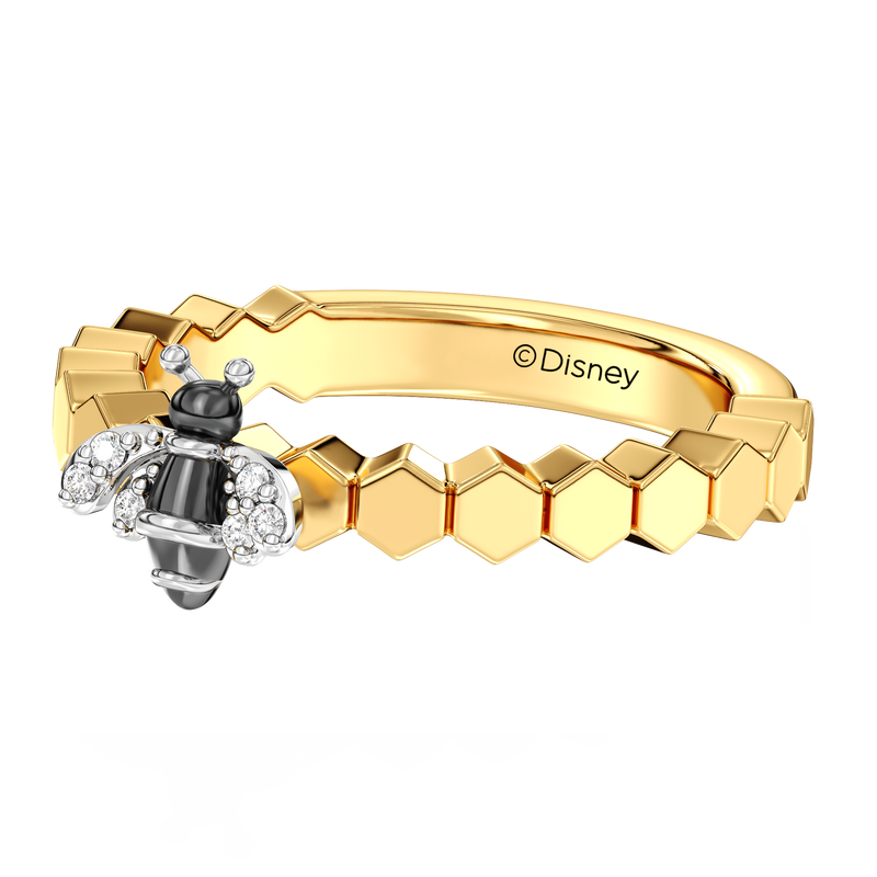 WINNIE THE POOH Women's Honey Bee Stackable Ring with 1/12 CT.TW. Diamonds in 14K Yellow Gold and Sterling Silver 