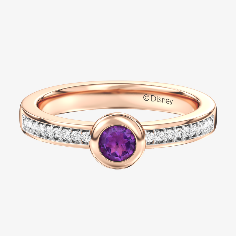 WINNIE THE POOH Eeyore Women's Stackable Ring with Amethyst and 1/10 CT.TW. Diamonds in 14K Rose Gold and Sterling Silver 