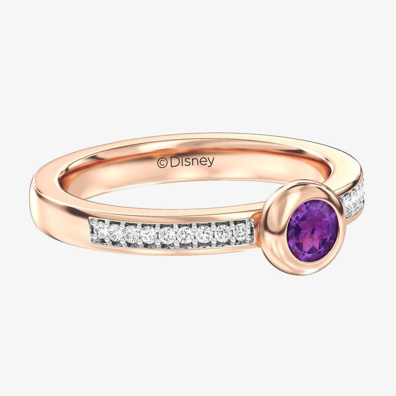 WINNIE THE POOH Eeyore Women's Stackable Ring with Amethyst and 1/10 CT.TW. Diamonds in 14K Rose Gold and Sterling Silver 