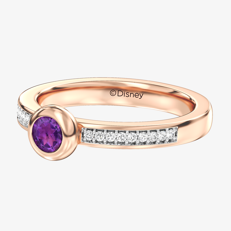 WINNIE THE POOH Eeyore Women's Stackable Ring with Amethyst and 1/10 CT.TW. Diamonds in 14K Rose Gold and Sterling Silver 