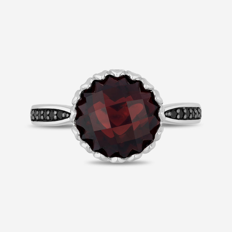 Alice In Wonderland Women's Ring with Garnet and 1/10 CT.TW. Black Diamonds in Sterling Silver and Black Rhodium 