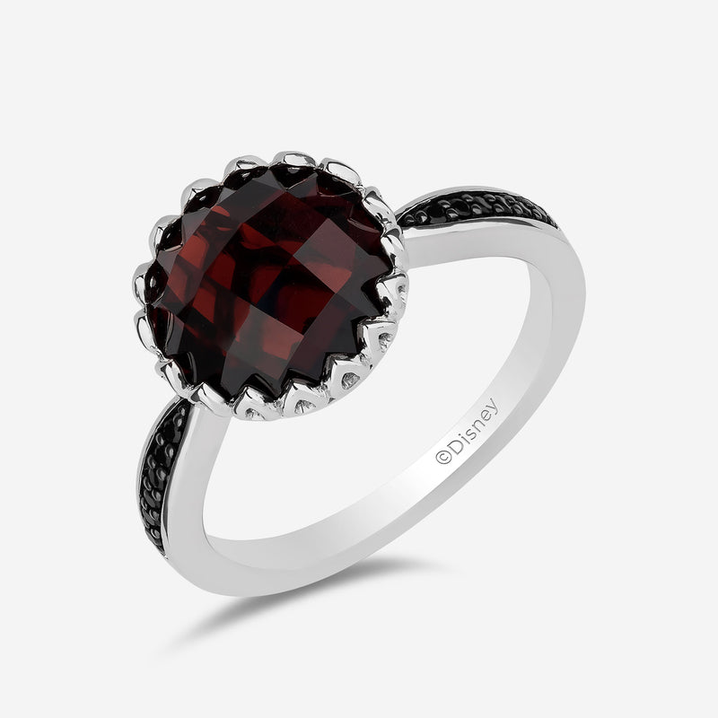 Alice In Wonderland Women's Ring with Garnet and 1/10 CT.TW. Black Diamonds in Sterling Silver and Black Rhodium 