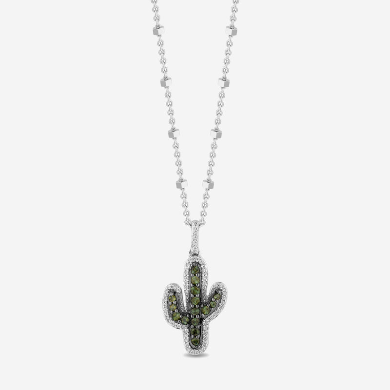 Women's Necklace with Green Tourmaline and 1/10 CT.TW. Diamonds in Sterling Silver and Black Rhodium 