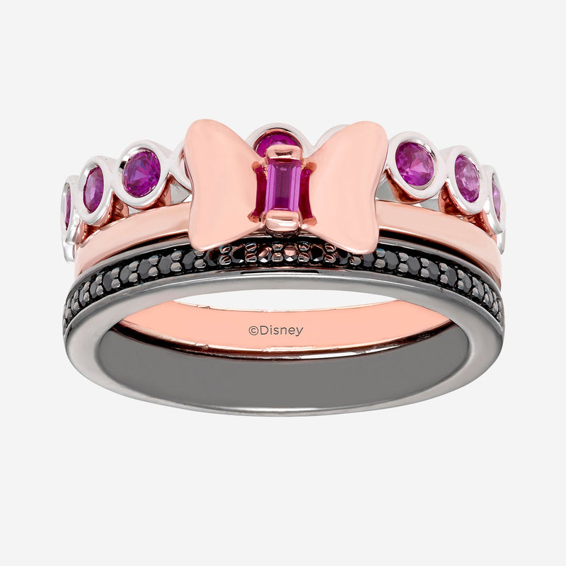 Women's 2 Set Ring with 1/8 CT.TW. Diamonds in 14K Rose Gold over Sterling Silver and Black Rhodium 