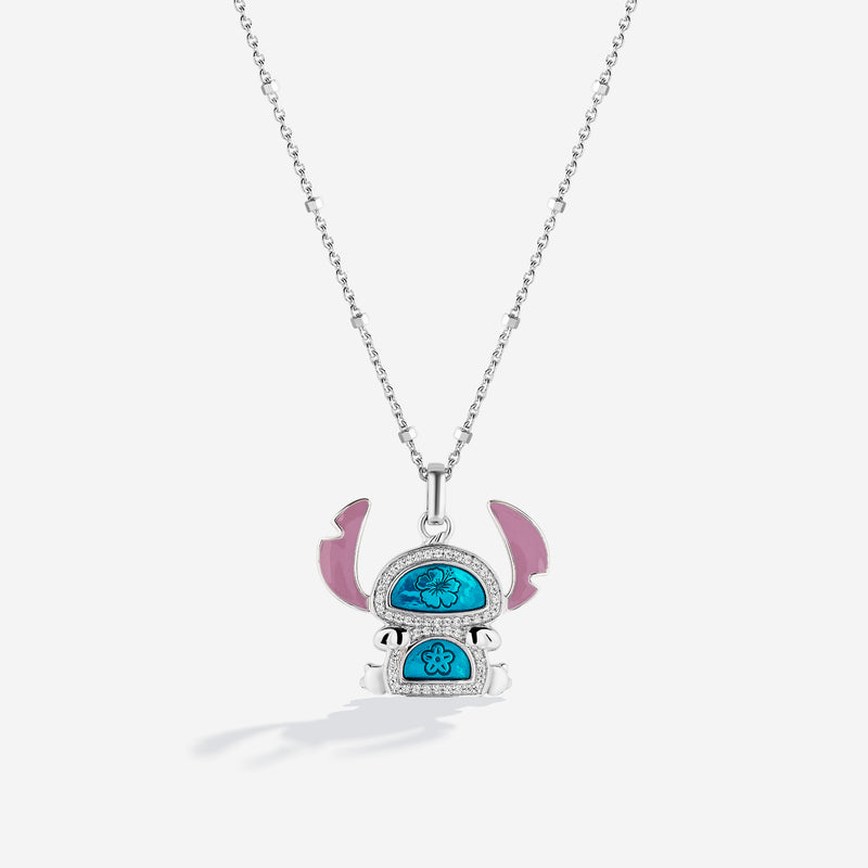 Lilo And Stitch Women's Necklace with Blue Enamel and 1/8 CTTW Diamonds in Sterling Silver 