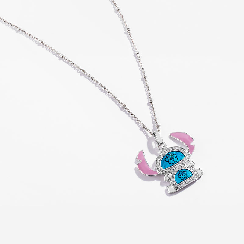 Lilo And Stitch Women's Necklace with Blue Enamel and 1/8 CTTW Diamonds in Sterling Silver 