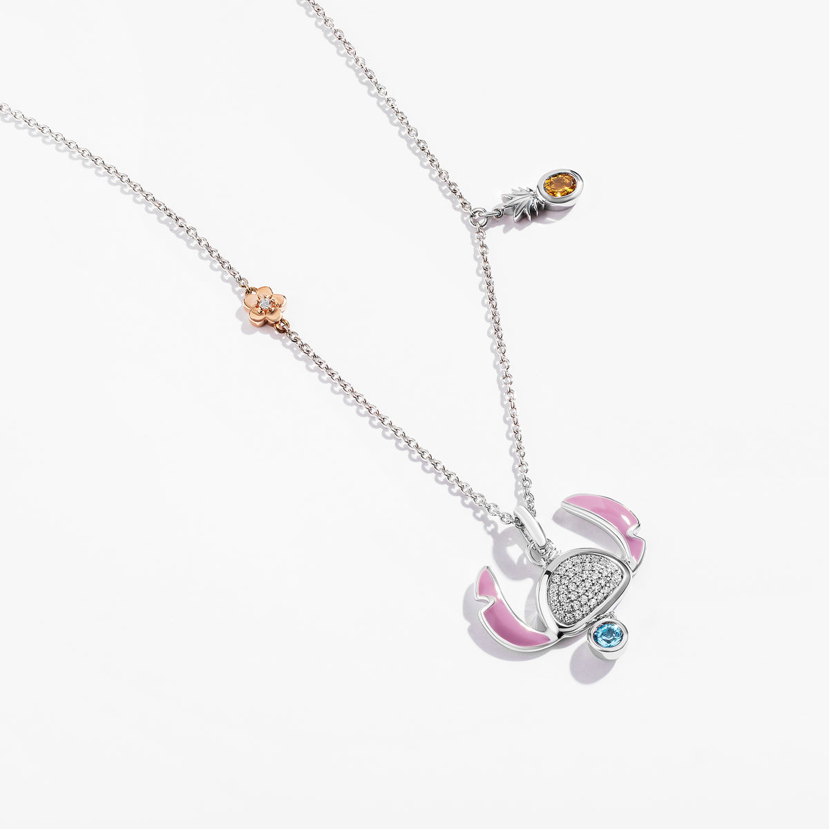 Disney Stitch Inspired Enamel, Pink Sapphire & Diamond