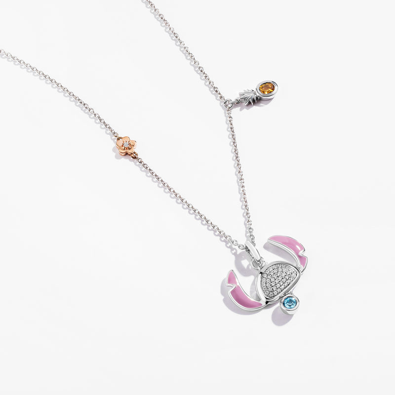 Lilo And Stitch Women's Necklace with Enamel, Citrine, Blue Topaz and 1/6 CTTW Diamonds in Sterling Silver 