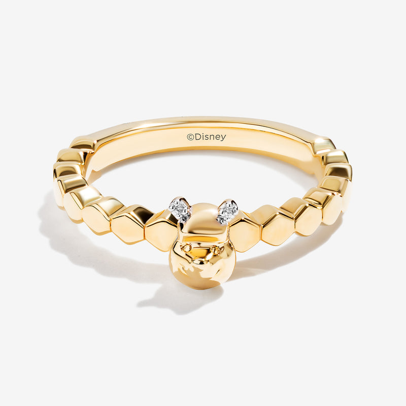 WINNIE THE POOH Women's Honeycomb Stackable Ring with 1/20 CT.TW. Diamonds in 14K Yellow Gold and Sterling Silver 