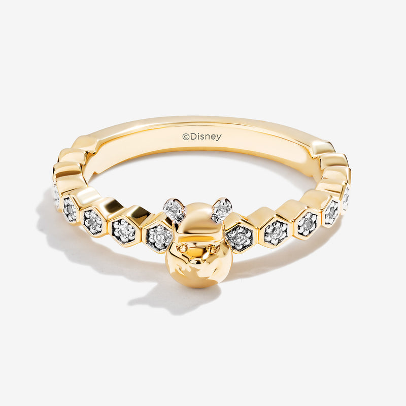 WINNIE THE POOH Women's Honeycomb Stackable Ring with 1/12  CT.TW. Diamonds in 14K Yellow Gold and Sterling Silver 
