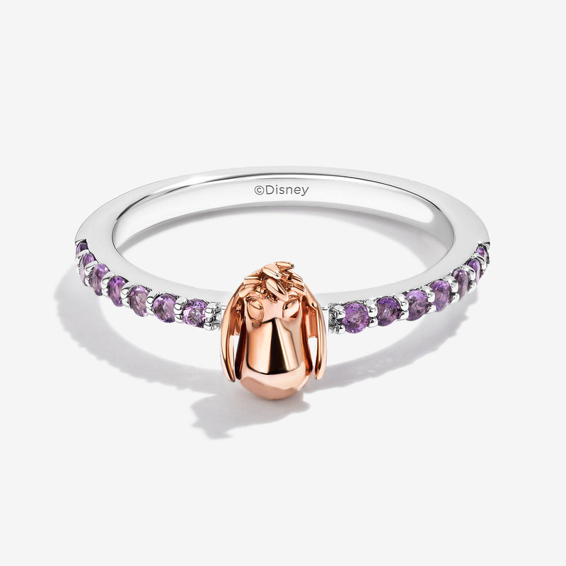 WINNIE THE POOH Eeyore Women's Stackable Ring with Amethyst in 14K Rose Gold and Sterling Silver 