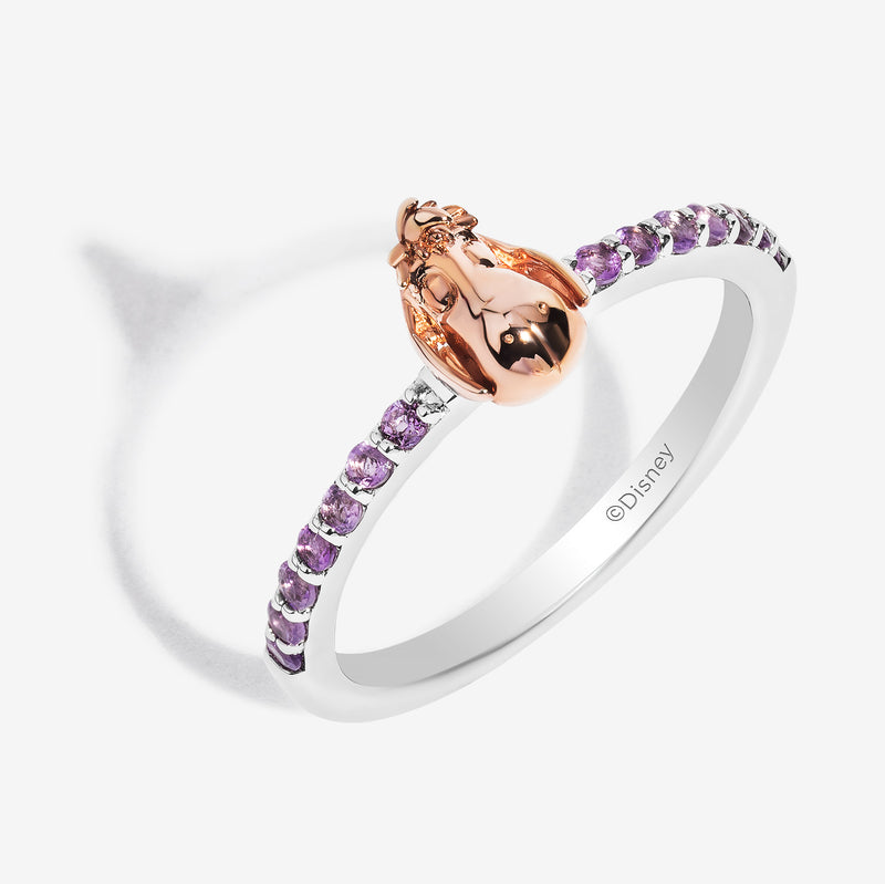 WINNIE THE POOH Eeyore Women's Stackable Ring with Amethyst in 14K Rose Gold and Sterling Silver 