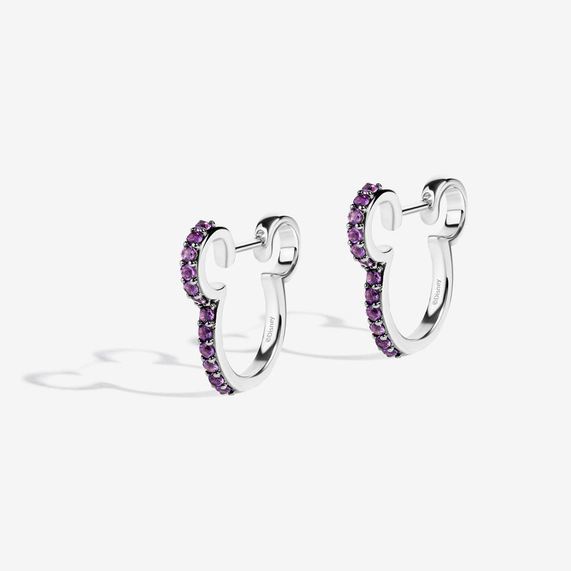 MICKEY MOUSE Black Raspberry Frost Women's Hoop Earrings with Amethyst in Sterling Silver 