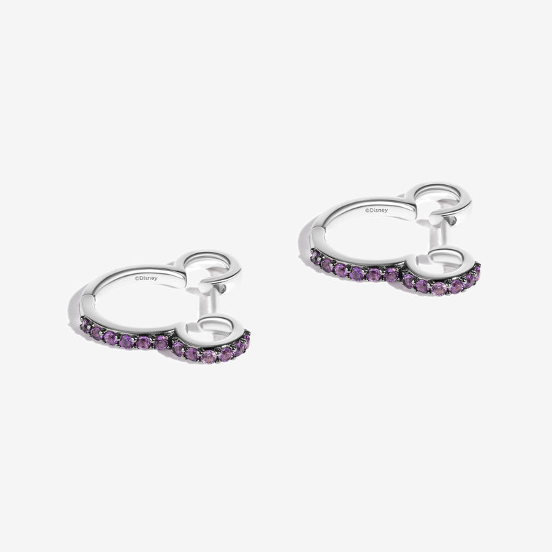 MICKEY MOUSE Black Raspberry Frost Women's Hoop Earrings with Amethyst in Sterling Silver 